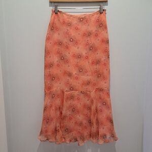 Vtg Precis Petite Silk Coral Midi Flared 90s Y2K Coquette Fairy Skirt Womens 6P